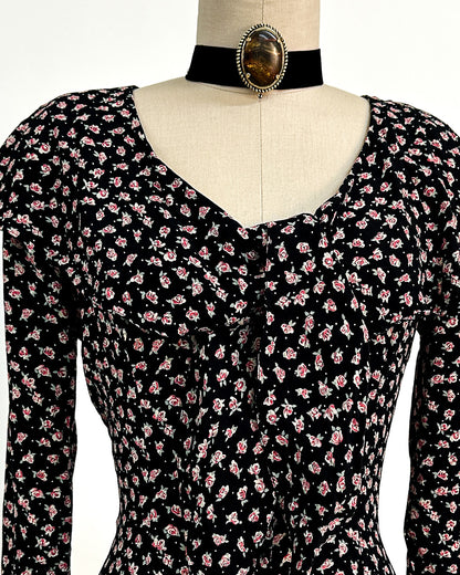 1990s 'The Midnight Roses' Button-up Dress / Medium