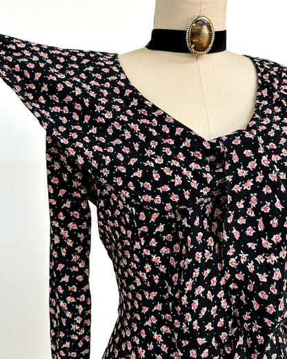 1990s 'The Midnight Roses' Button-up Dress / Medium