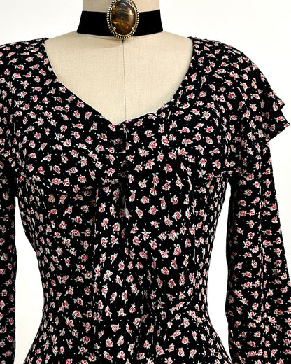 1990s 'The Midnight Roses' Button-up Dress / Medium