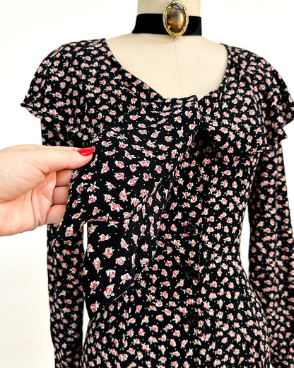 1990s 'The Midnight Roses' Button-up Dress / Medium