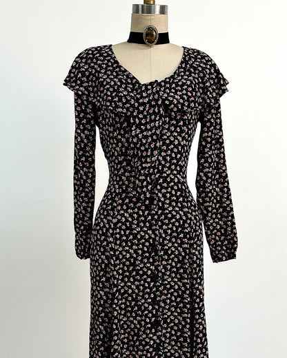 1990s 'The Midnight Roses' Button-up Dress / Medium