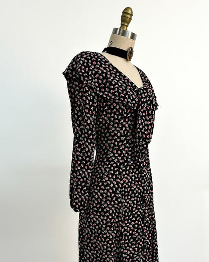 1990s 'The Midnight Roses' Button-up Dress / Medium