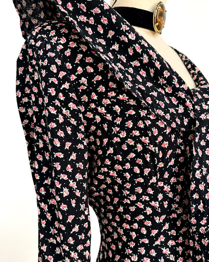 1990s 'The Midnight Roses' Button-up Dress / Medium