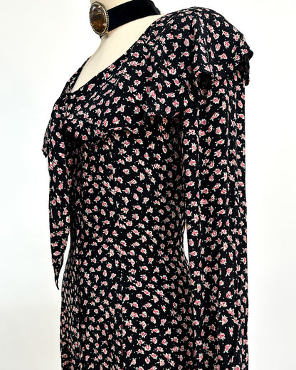 1990s 'The Midnight Roses' Button-up Dress / Medium