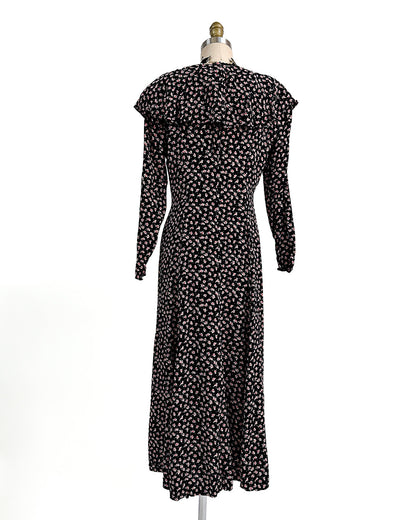 1990s 'The Midnight Roses' Button-up Dress / Medium