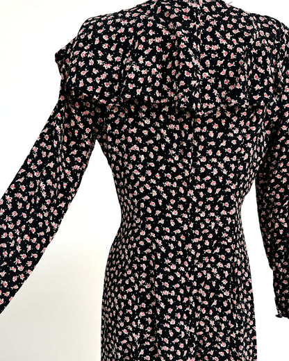 1990s 'The Midnight Roses' Button-up Dress / Medium