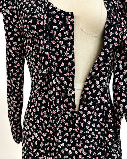 1990s 'The Midnight Roses' Button-up Dress / Medium