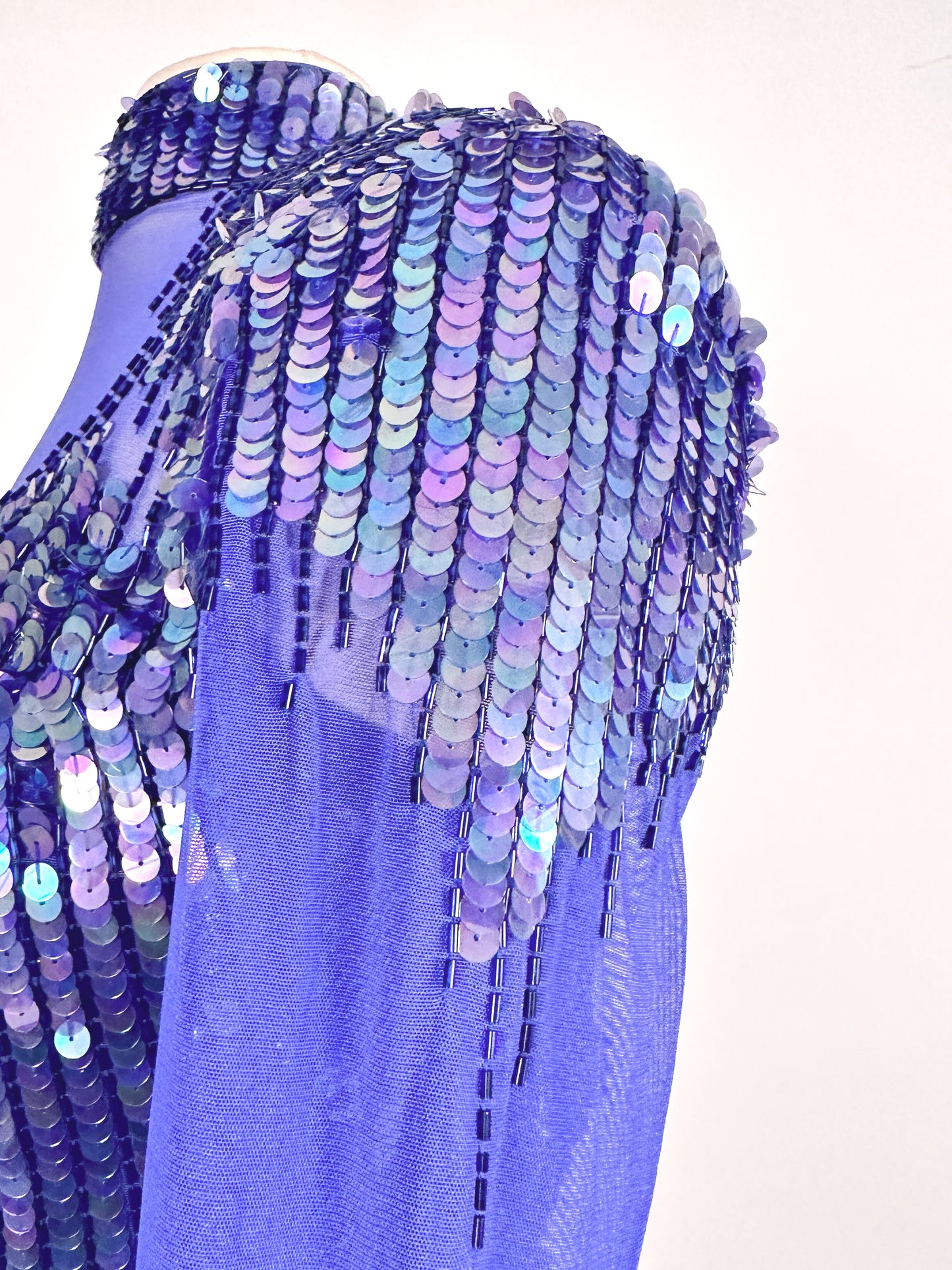 1980s Striking Cobalt and Purple Sequin Gown by Casadei / Waist 30