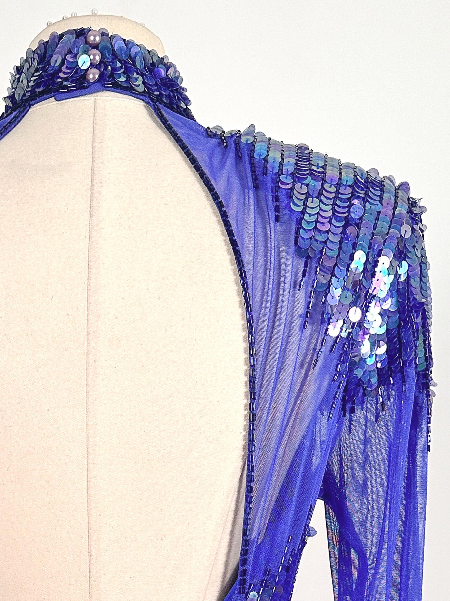 1980s Striking Cobalt and Purple Sequin Gown by Casadei / Waist 30