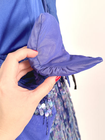 1980s Striking Cobalt and Purple Sequin Gown by Casadei / Waist 30