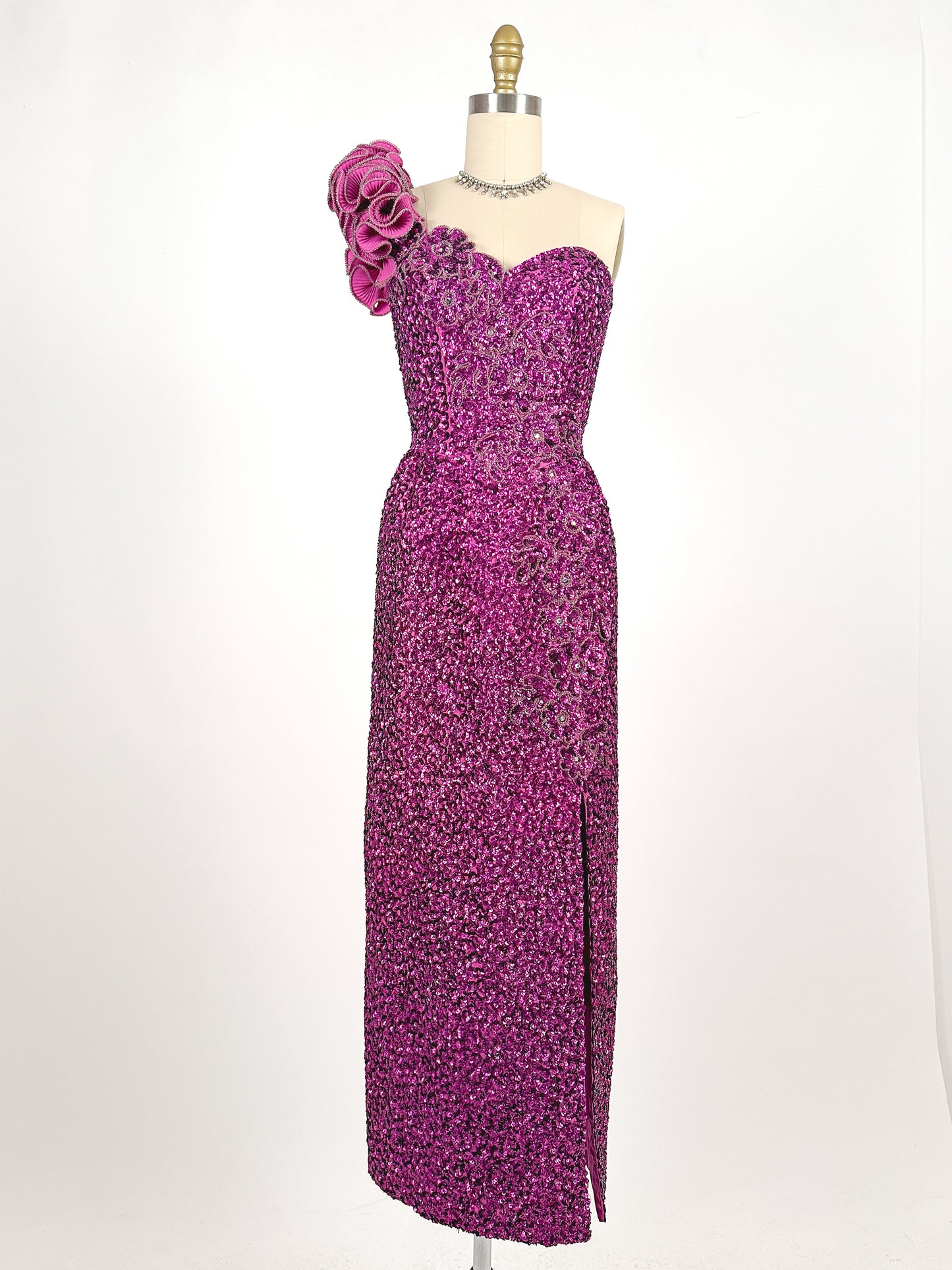 1980s Magenta Sequin Gown / Waist 24