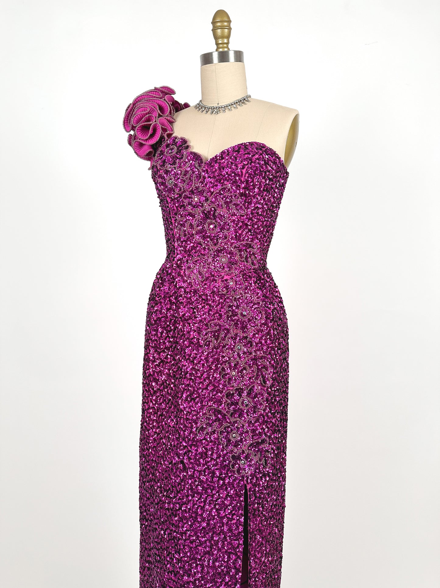 1980s Magenta Sequin Gown / Waist 24