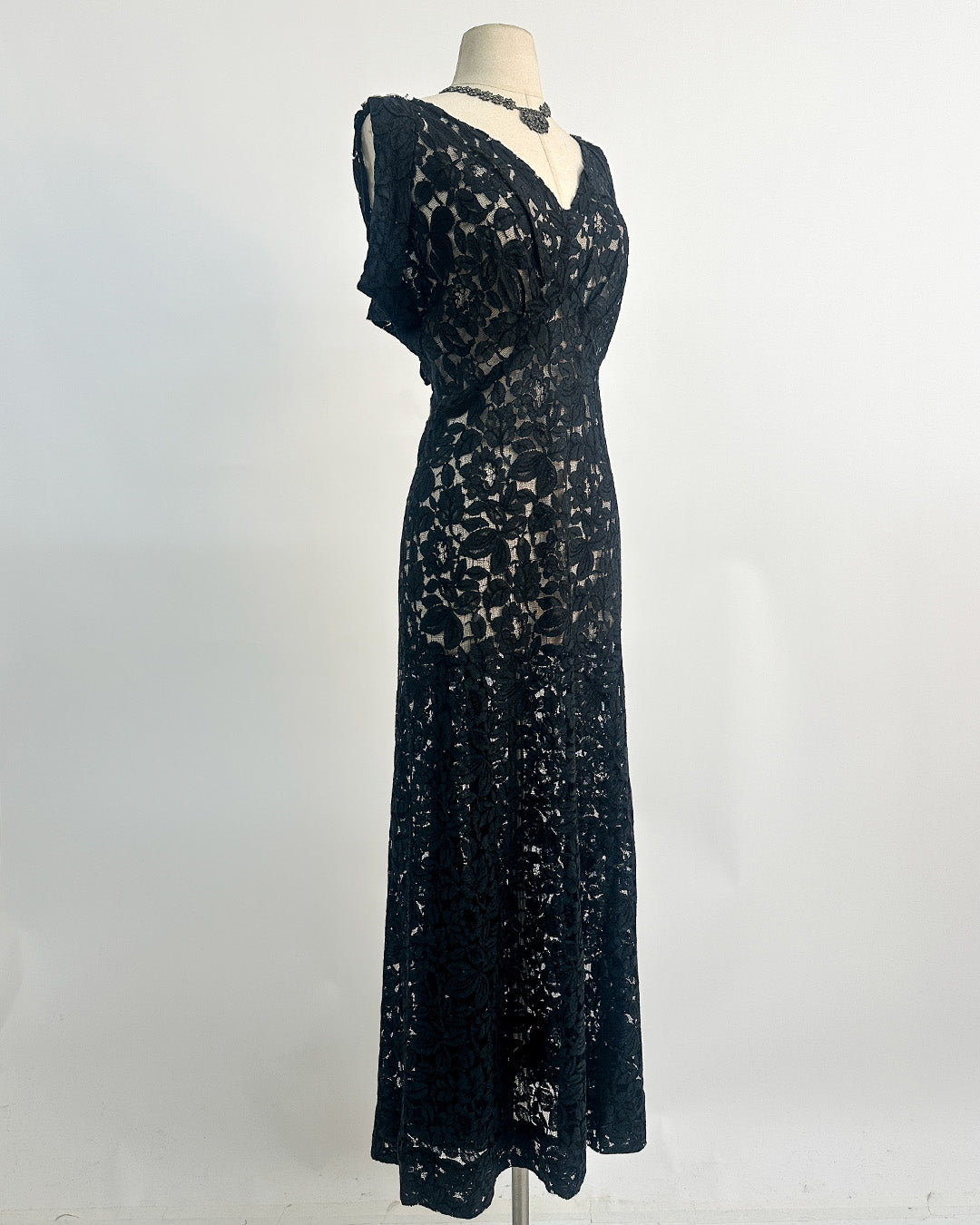 1930s 'The Starlight Séance Gown' Lace Bias Dress with Jacket / Large