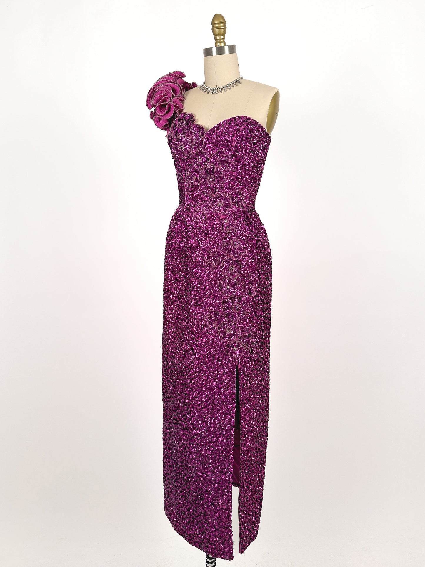 1980s Magenta Sequin Gown / Waist 24