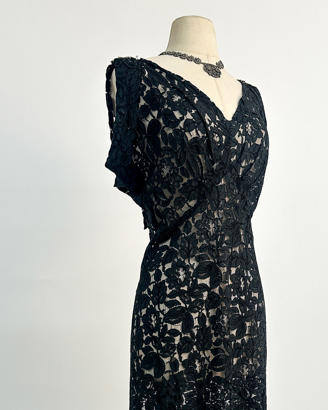1930s 'The Starlight Séance Gown' Lace Bias Dress with Jacket / Large