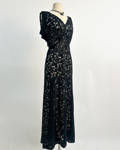 1930s 'The Starlight Séance Gown' Lace Bias Dress with Jacket / Large