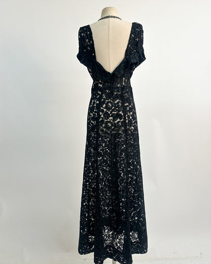 1930s 'The Starlight Séance Gown' Lace Bias Dress with Jacket / Large