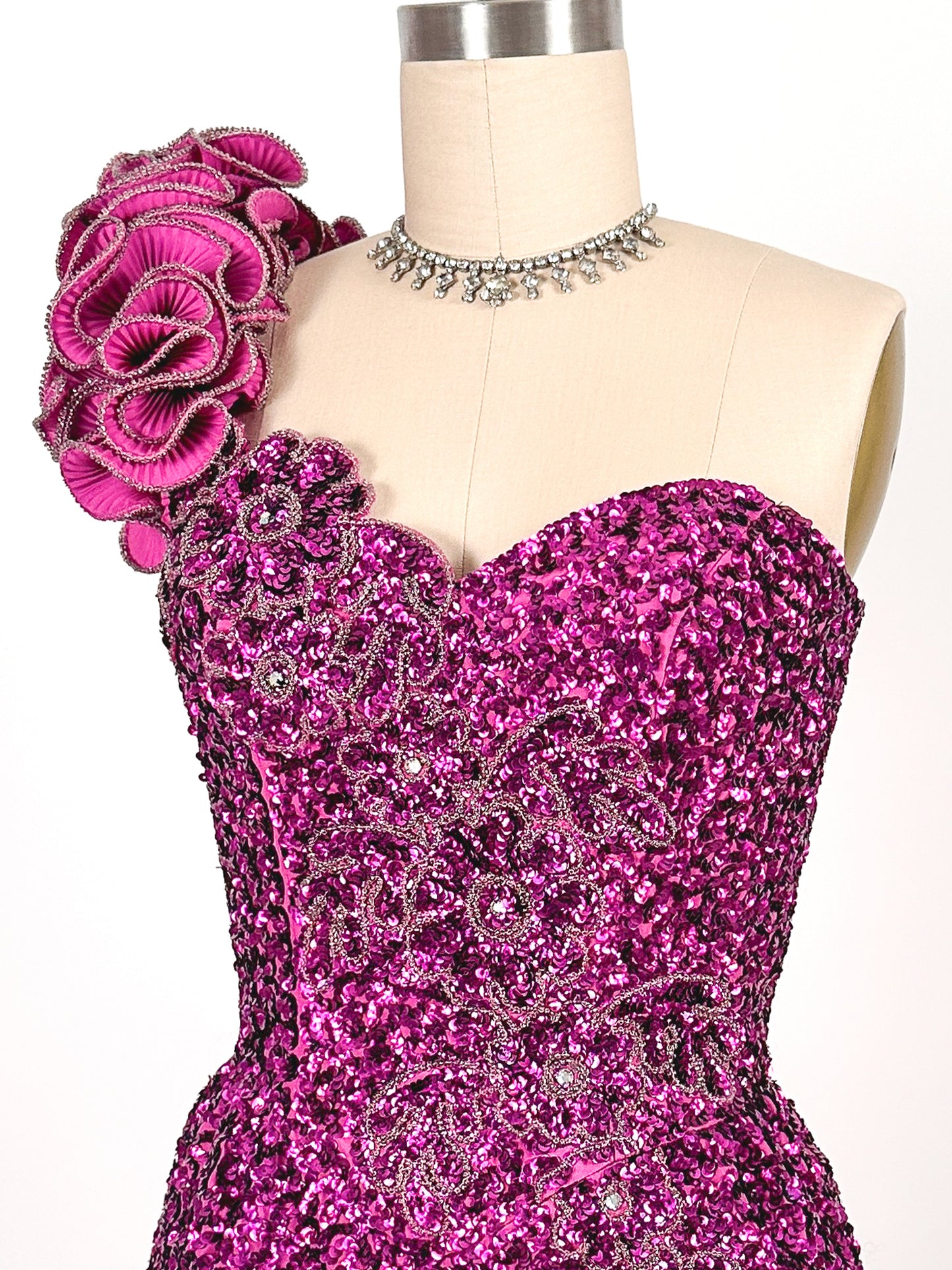 1980s Magenta Sequin Gown / Waist 24