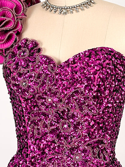 1980s Magenta Sequin Gown / Waist 24