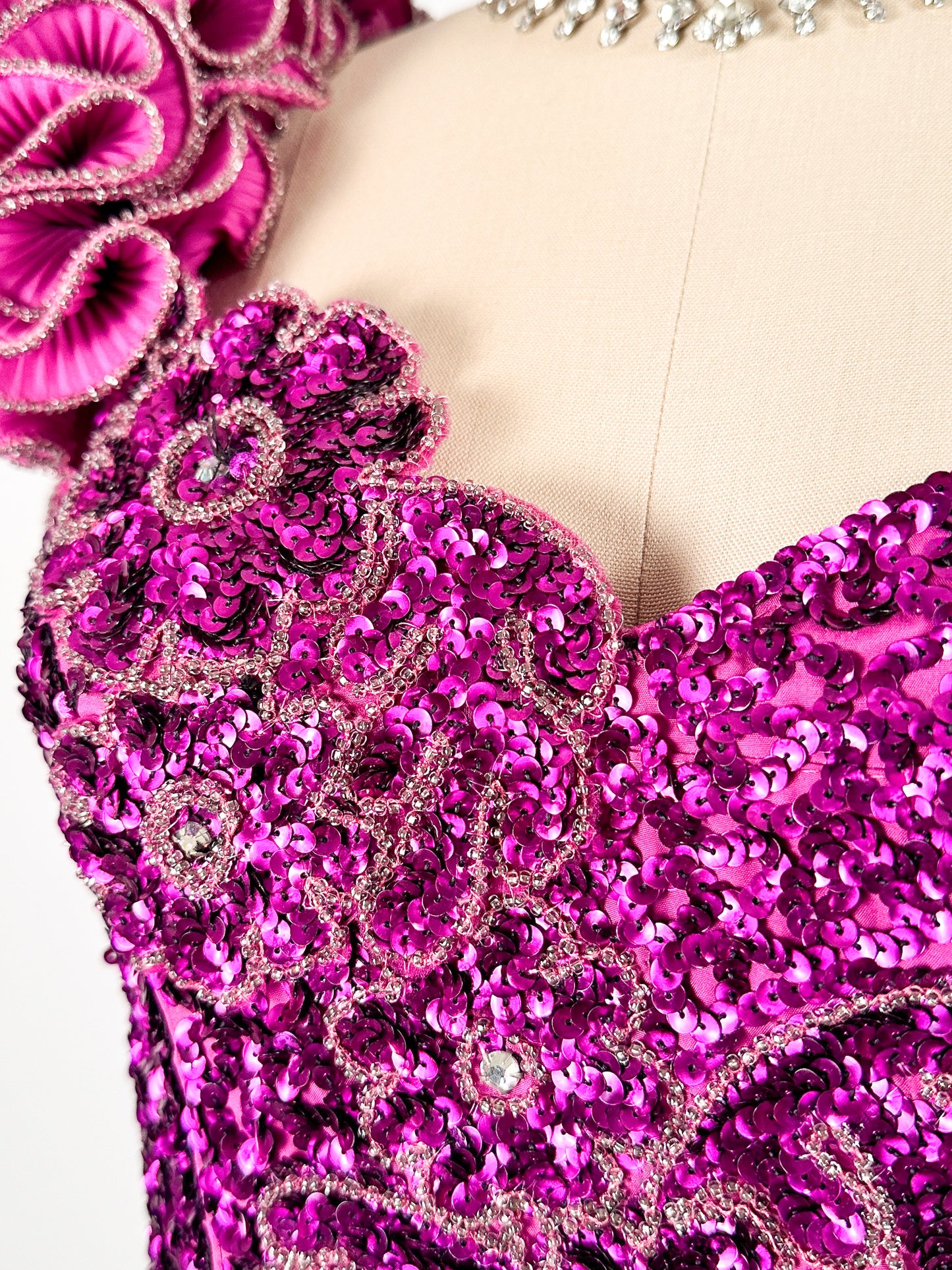 1980s Magenta Sequin Gown / Waist 24