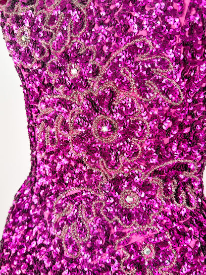 1980s Magenta Sequin Gown / Waist 24