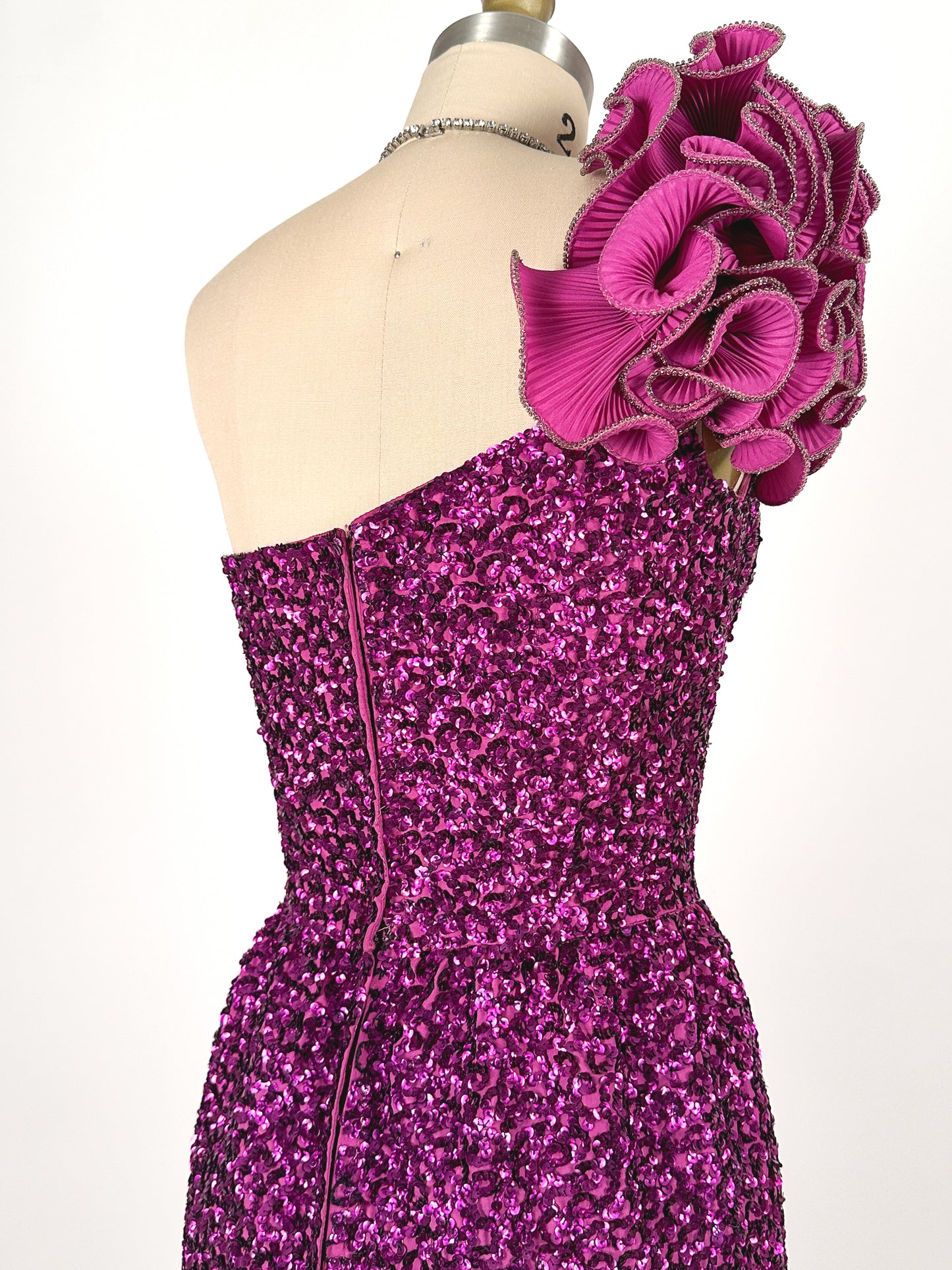 1980s Magenta Sequin Gown / Waist 24