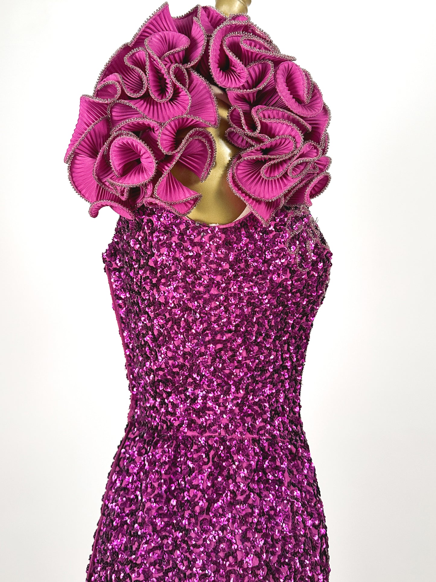 1980s Magenta Sequin Gown / Waist 24