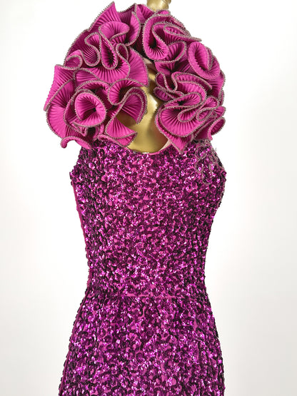 1980s Magenta Sequin Gown / Waist 24