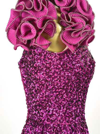 1980s Magenta Sequin Gown / Waist 24