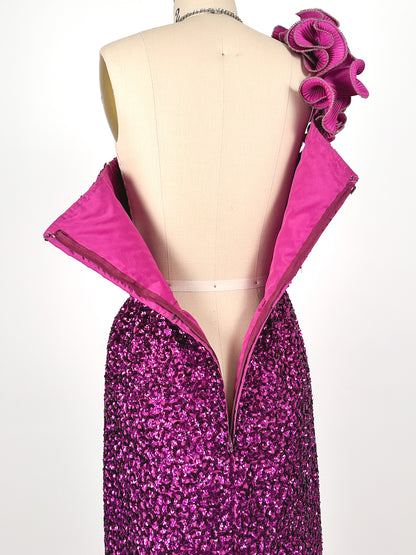 1980s Magenta Sequin Gown / Waist 24