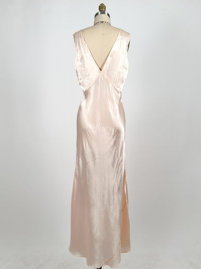 1930-40s Pale Pink Shimmering Nightgown with Lace / Waist 30