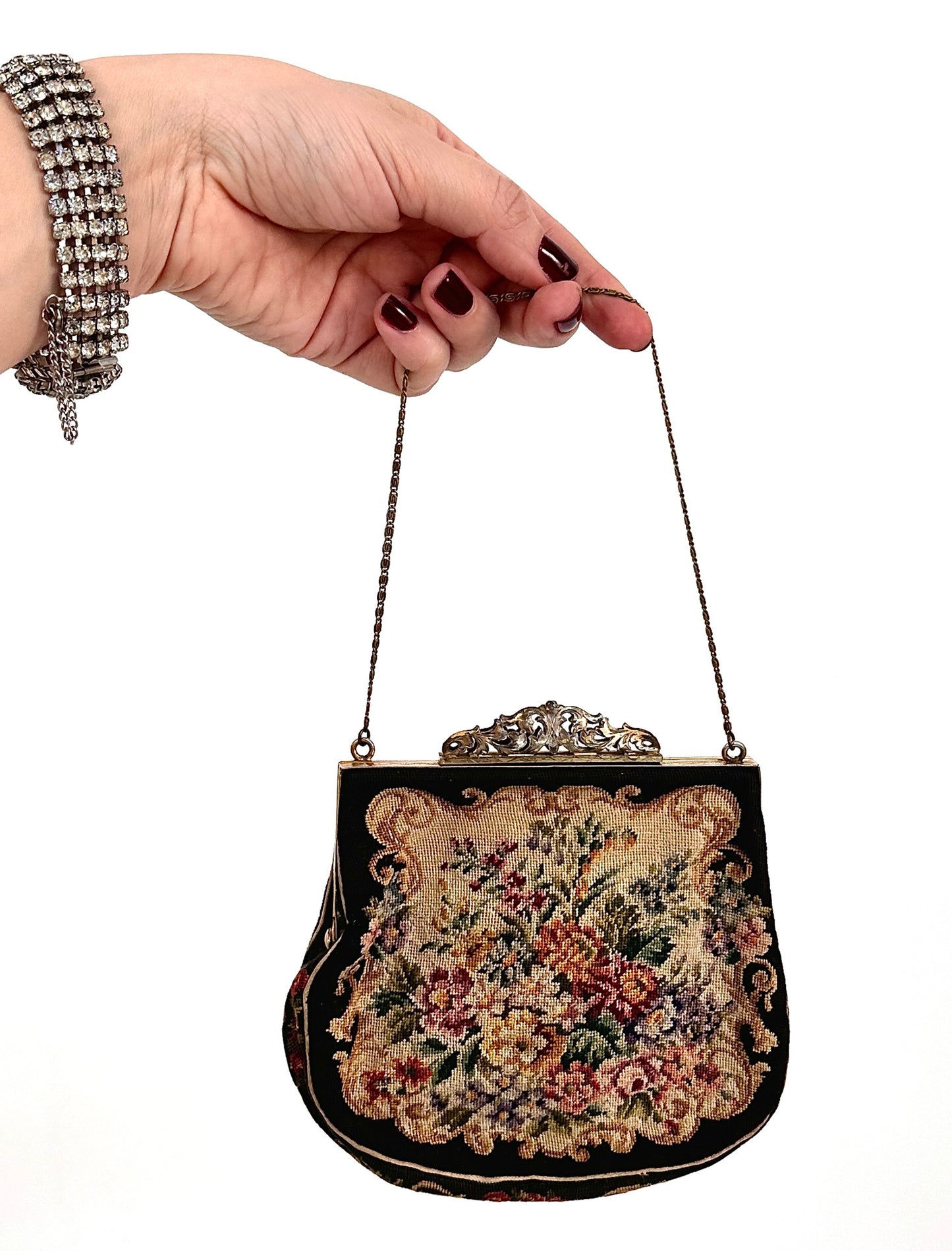 Antique Petit Point Floral Handbag