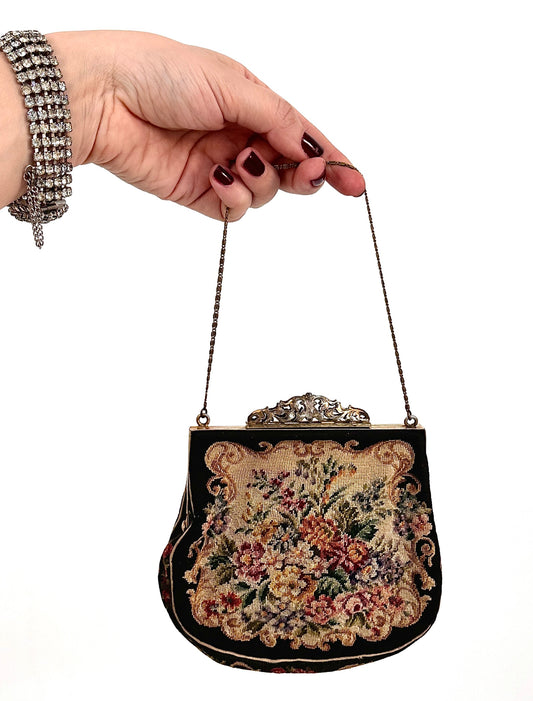 Antique Petit Point Floral Handbag
