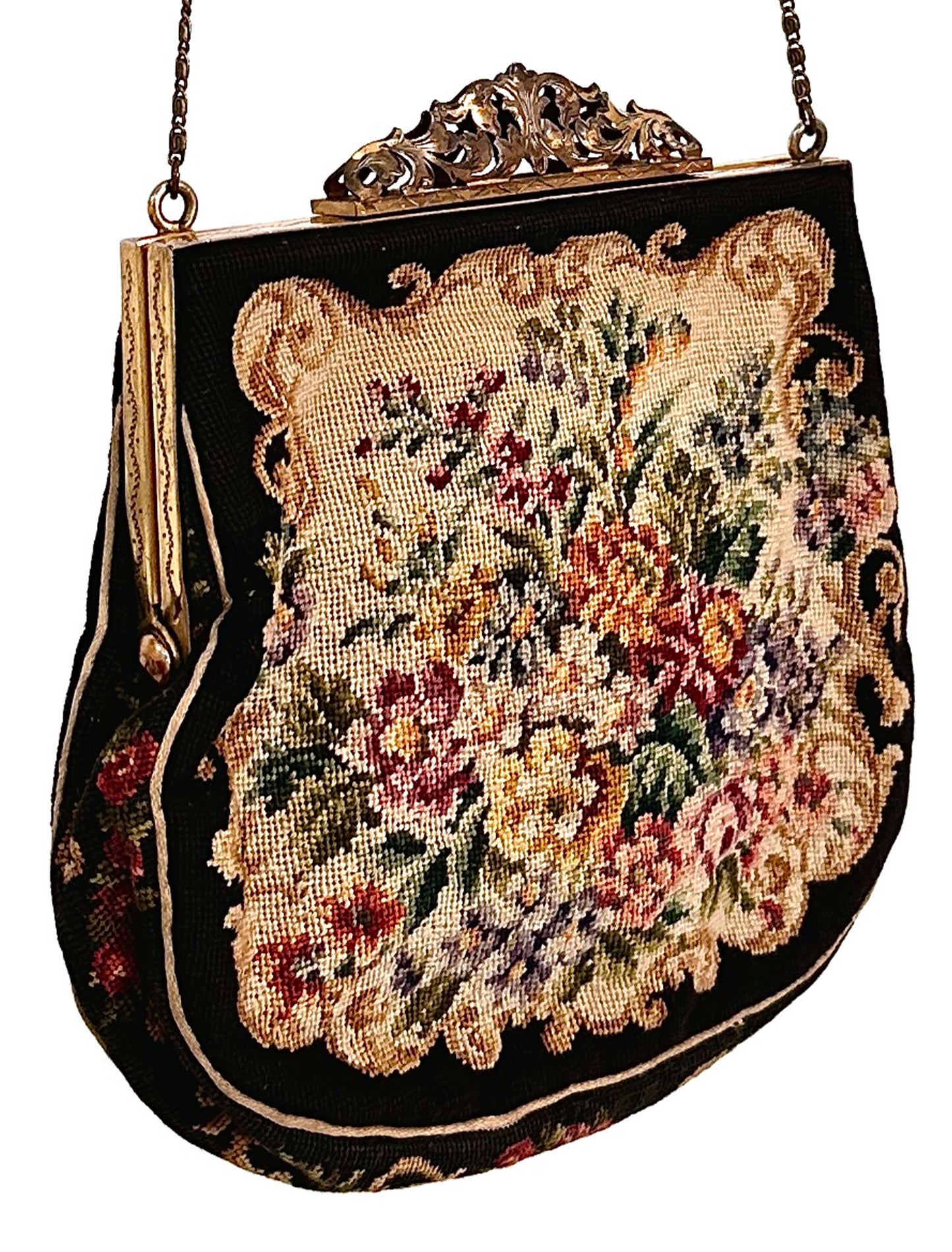 Antique Petit Point Floral Handbag