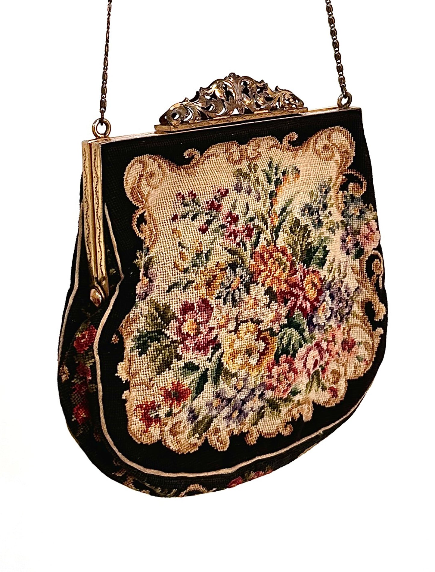 Antique Petit Point Floral Handbag