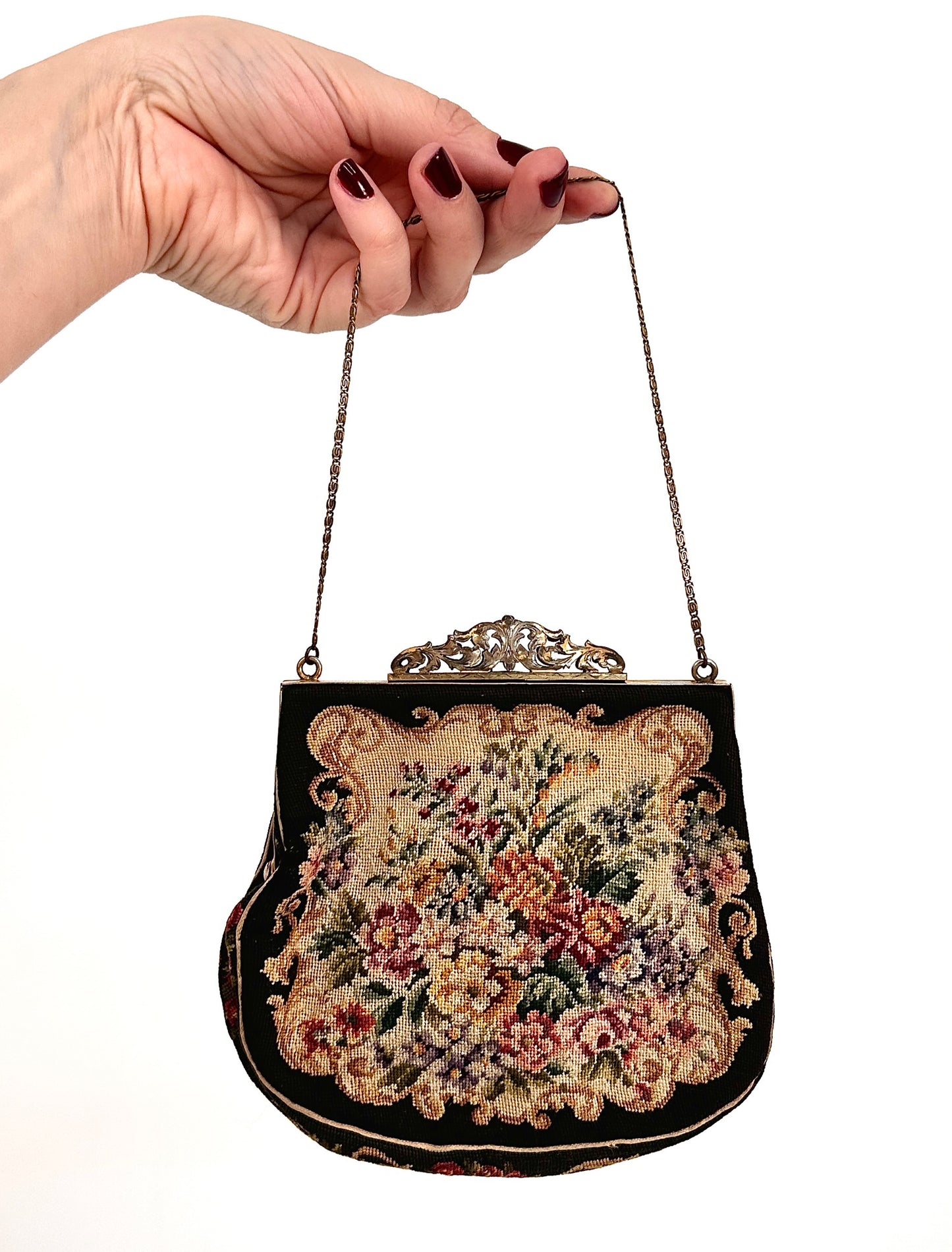 Antique Petit Point Floral Handbag