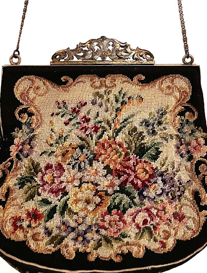 Antique Petit Point Floral Handbag