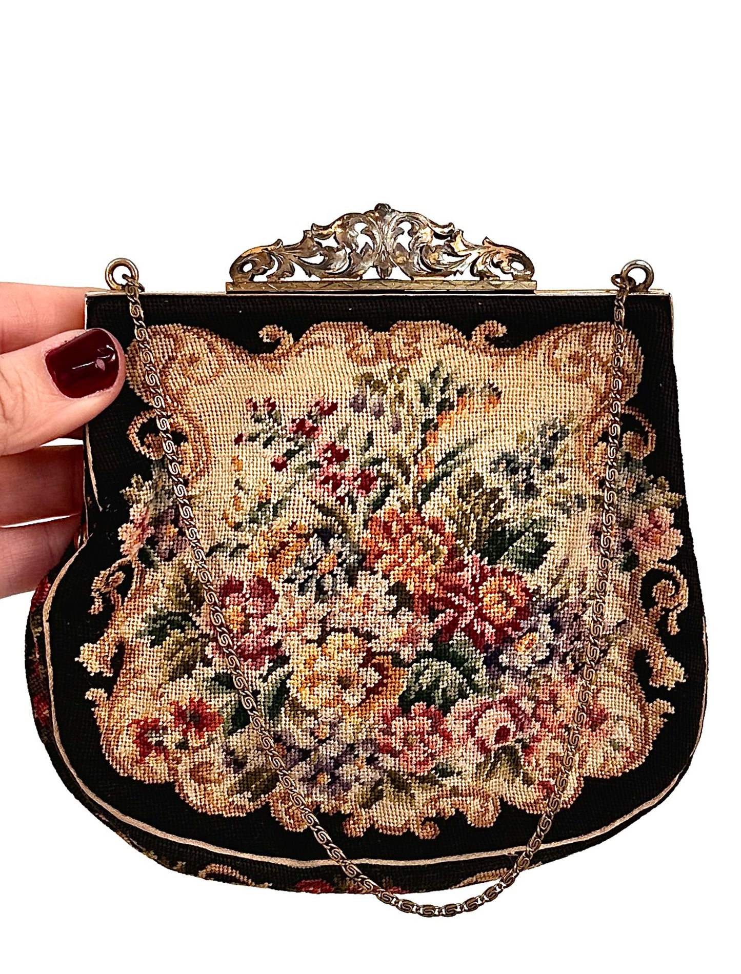 Antique Petit Point Floral Handbag