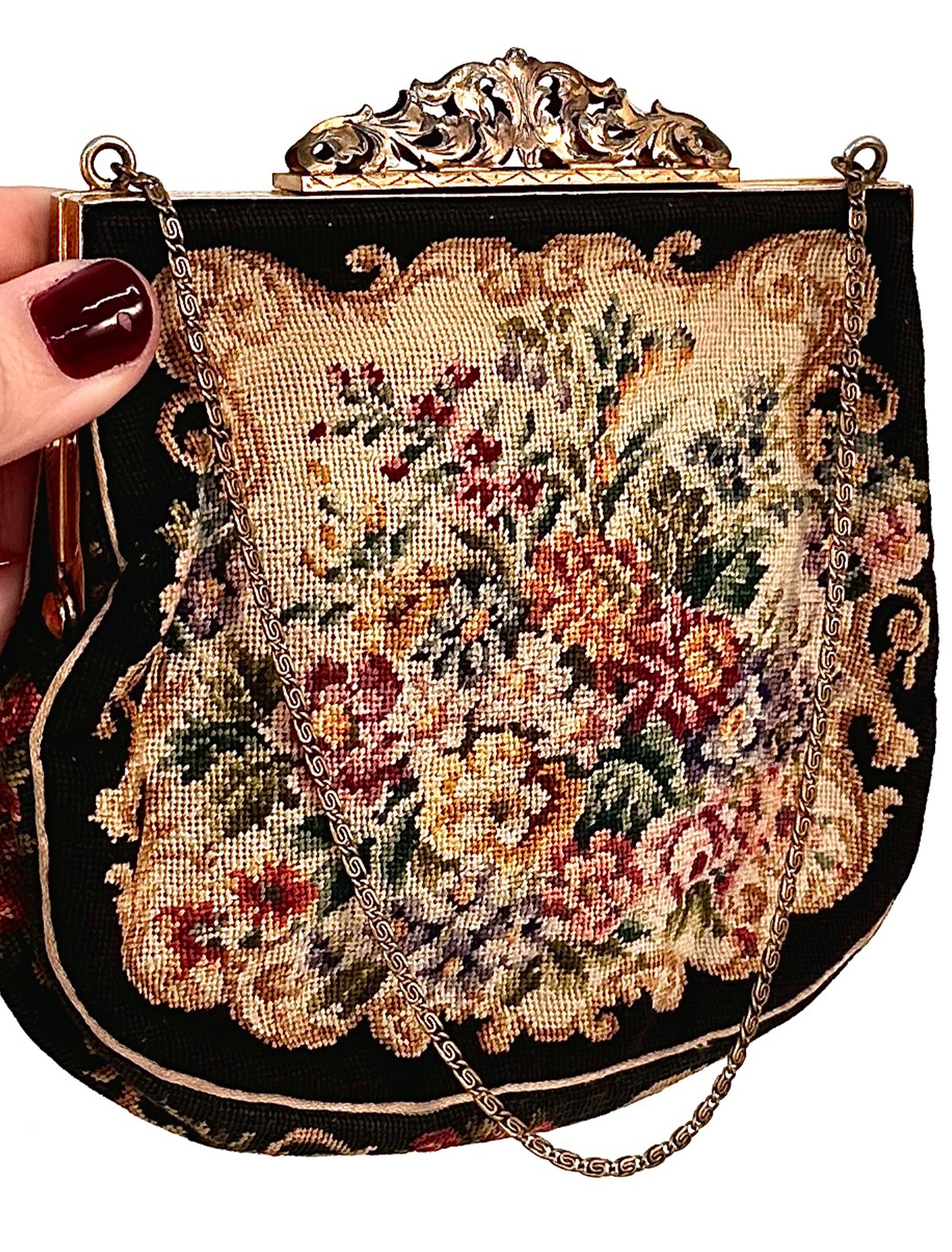 Antique Petit Point Floral Handbag