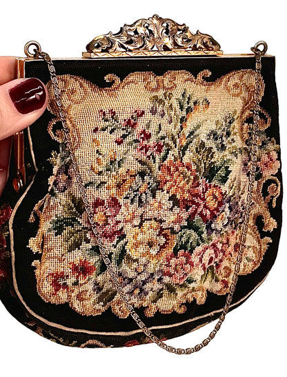 Antique Petit Point Floral Handbag