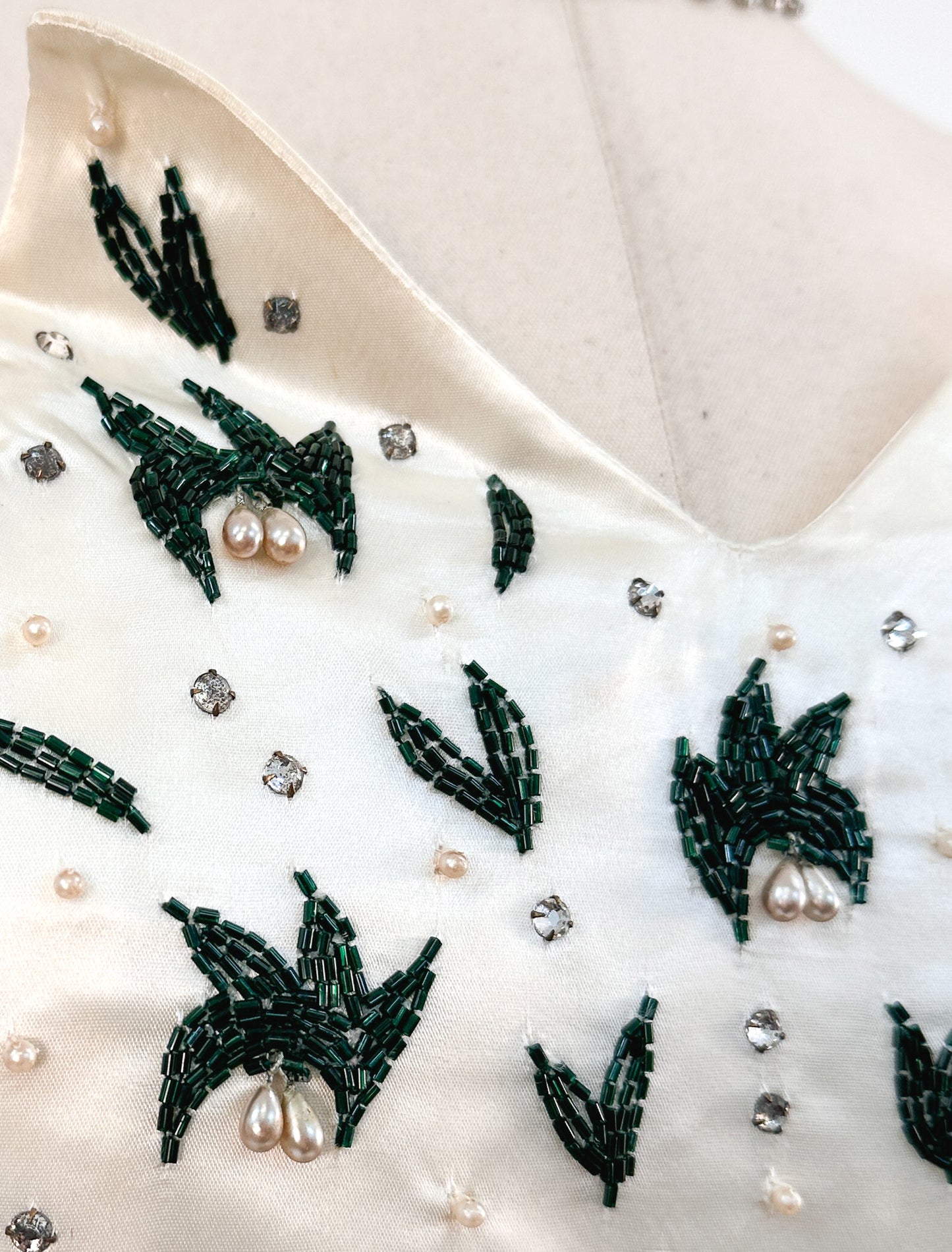 1950s White Christmas Satin & Tulle Gown by Emma Domb / Waist 28-30"