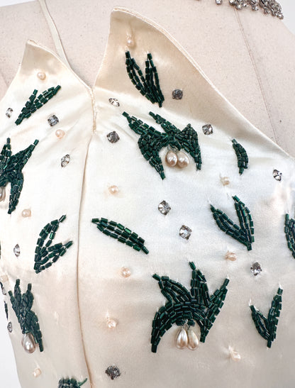 1950s White Christmas Satin & Tulle Gown by Emma Domb / Waist 28-30"