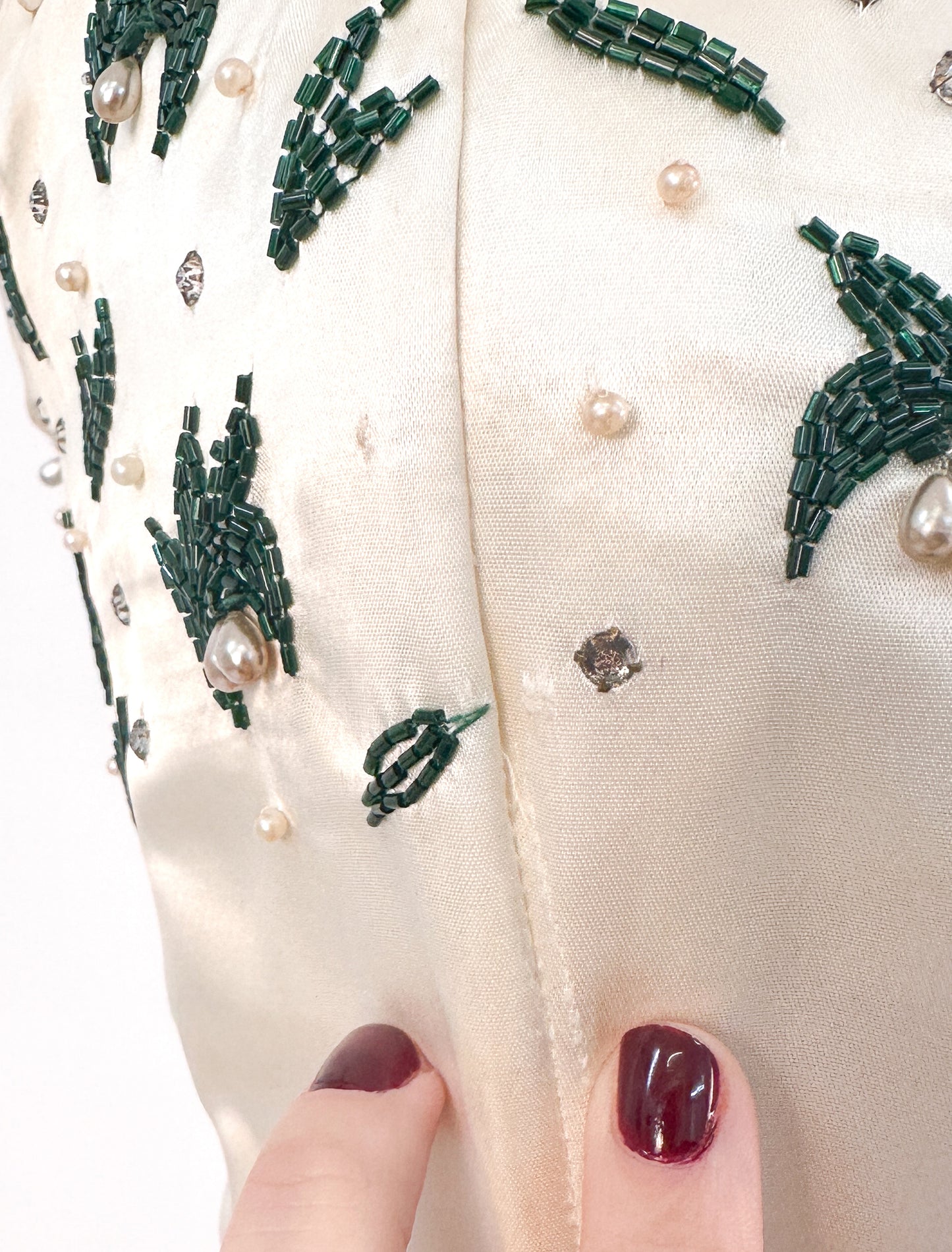 1950s White Christmas Satin & Tulle Gown by Emma Domb / Waist 28-30"