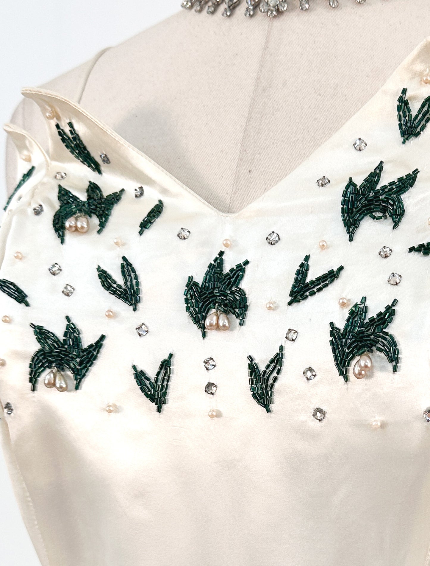 1950s White Christmas Satin & Tulle Gown by Emma Domb / Waist 28-30"