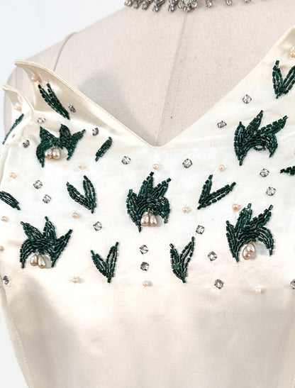 1950s White Christmas Satin & Tulle Gown by Emma Domb / Waist 28-30"