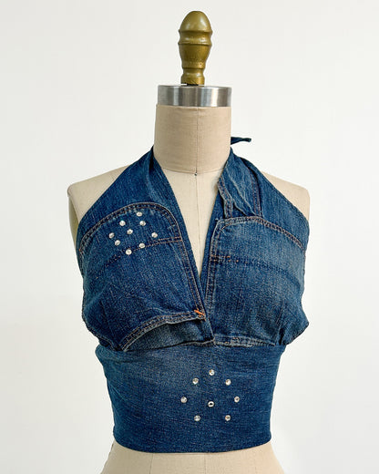1970s 'The Denim Spell' Halter / Medium