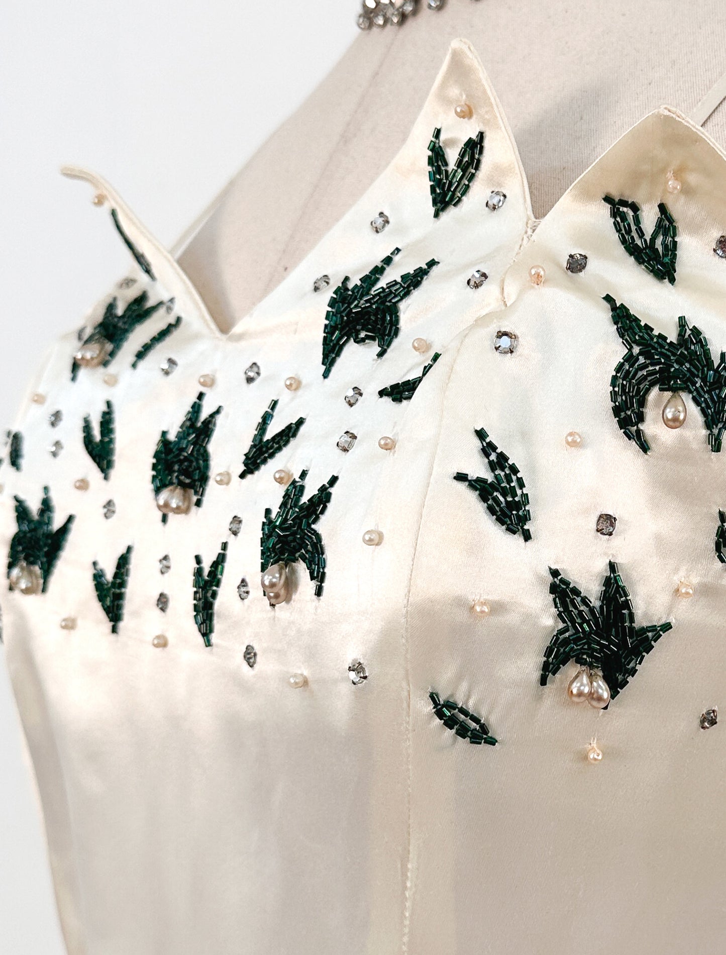 1950s White Christmas Satin & Tulle Gown by Emma Domb / Waist 28-30"