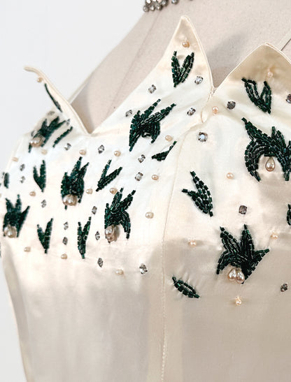 1950s White Christmas Satin & Tulle Gown by Emma Domb / Waist 28-30"