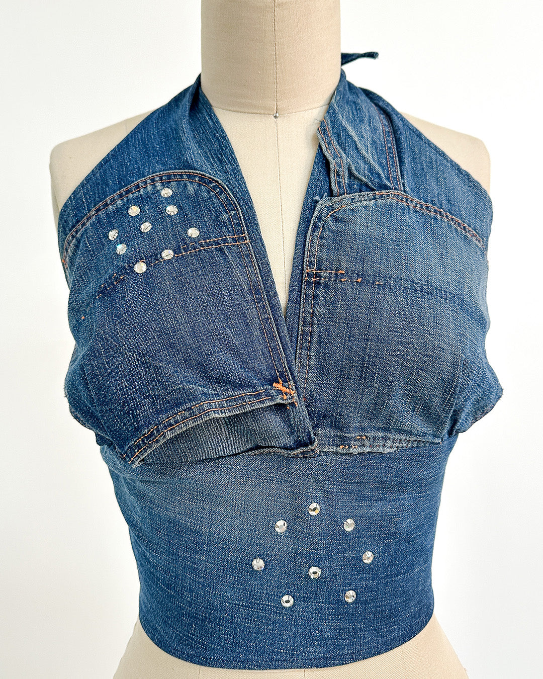 1970s 'The Denim Spell' Halter / Medium