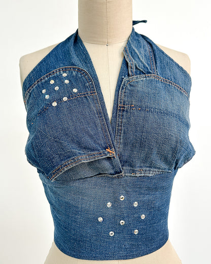 1970s 'The Denim Spell' Halter / Medium
